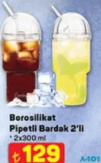 BOROSİLİKAT PİPETLİ BARDAK 2'Lİ 2X300 ML BOROSİLİKAT PİPETLİ BARDAK 2'Lİ 2X300 ML